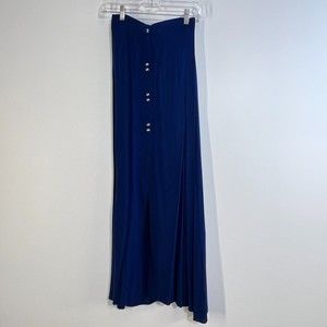 Vintage My Story Navy Midi A Line Open Slit 100% Rayon Skirt XS